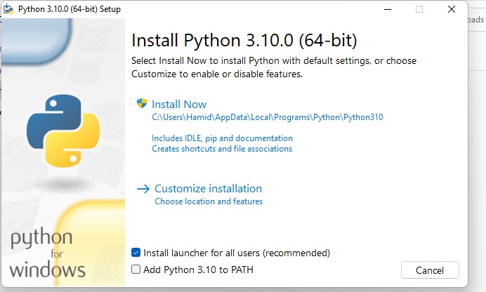 مراحل نصب python 3.10.0